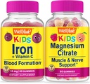 WellJaja jern + vitamin C Kids + Magnesium Citrate Kids, Gummies Bundle - Great Tasting, vitamin Supplement, Glutenfri, GMO Gratis, Chewable Gummy