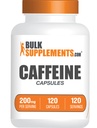 BulkSupplements.com Koffein 200mg Kapsler - Koffein Kosttilskudd, Koffeinpiller 200mg - for energistøtte, 1 Koffeinkapsel per servering, 120 Kapsler (Pack of 1)