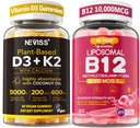 NEVISS 2Pack Vitamin D3 5000iu & K2(som MK7) 200mcg Gummies + 600 mg Kalsium + 1 Pack Liposomal Metyl B12 5000mg/1000mg