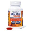 Oceanblue 2100 Triple Styrke Omega-3 Fiskeolje med turmerisk | Burpless Omega 3 Combo Supplement med Curcumin EPA DHA DPA® Hjerte og felles støtte | 60 Softgels