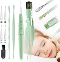 Ear Wax fjerningsverktøy, 9 pakke ørerenseverktøy, øreplukk med 2 LED-lys, built-in USB øret Wax remover for barn og voksne
