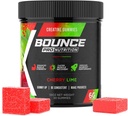 Bounce Pro Creatine Monohydrat Gummier for menn og kvinner, Lav kalorie, 6G kreatin per servering, Vegansk, Anti-Melting, Glutenfri, Ikke-GMO, 2g Creatine per Gummy (30ct, Cherry Lime)