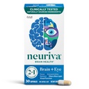 NEURIVA Brain + Eye Supplement for minne, fokus og konsentrasjon med lutein & vitaminer A C E og sink for øye helse og Zeaxanthin å filtrere blått lys, 30ct kapsler