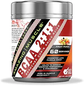 Amazing Muscle BCAA 2:1:1 Branched kjede Aminosyrer Supplement | 6000 Mg Per Serving | Frukt Punch Flavor | 60 Serverer