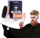 Skjorte Grooming Kit for menn 4 i 1. Skjortebørste og Comb sett med messy gratis Bib Apron, Mustache Scissors. Naturlig børste og dobbelt handling Comb. Mens Grooming. Gave til mannen,