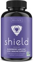 WellPath Shield Elderberry Capsules - 5-i-1 immunstøtte Booster med sink, vitamin C, Echinacea, Bee Propolis - Premium Sink Supplement - 600 mg Sambucus Black Elderberry Pills for voksne - 60 Ct