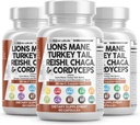 Clean Nutraceuticals Lions Mane 20in1 Mushroom Supplement med Tyrkia Tail Reishi Cordyceps Chaga Maitake Meshima Poria Cocos Shiitake Oyster Porcini Enoki - 3Pack