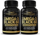 FREZZOR Omega 3 Svart for felles omsorg & komfort - New Zealand Grønn Lipped Mussel oljekapsler; 53x høyere styrke med UAF1000+ Super Antioksidant, Ingen fiskende Ettersmak, 60 greve (pakke med 2)