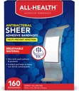 Alle Helse Antibakteriell Sheer Adhesive Bandages, 3/4 i x 3 i, 160 ct | Hjelper til å forebygge infeksjon, ekstra stor behagelig beskyttelse for førstehjelp og sår