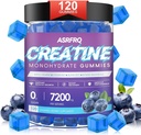 Kreatin Monohydrat Gummier for menn og kvinner 120 CT - 7200mg Kreatin Monohydrat per servering, Chewable Kreatin Monohydrat for muskel støtte og energi Boost, sukker gratis, vegansk (BlueberryFlavor)