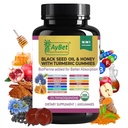 Svart Seed Olje & Honning med gummier med BioPerine, Apple Cider Vinegar, Biotin, Sink & vitaminer C D3 B12 – Immune, Detox, Energi og hår Nagler Støtte – 60 Vegan, Halal, Organic Gummies