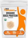 BulkSupplements.com Økologisk Rice Protein pulver - Vegansk Plante Protein, Unflavored - Vegansk & Glutenfri, 30g per servering, 100g (3,5 oz) (Pack of 1)