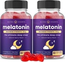 NutraChamps (pakke med 2 Melatonin Gummies for voksne, ekstra styrke søvnhjelp vitaminer, 5 mg eller 10 mg dose, vegansk naturlig jordbær Flavor Supplement for bedre søvn, 120 gummier
