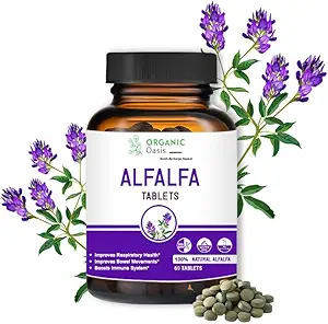 Alfafa Medicago Sativa tabletter, 60 tabletter, forbedrer pustende helse og Bowel bevegelser, øker immunsystemet, organisk og naturlig | Superfood Supplement | Vegan