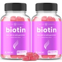 NutraChamps Sukker Gratis Biotin Gummies 10000mcg [høy styrke] - Sunt hår, hud og negler for kvinner, menn og barn - 5000mcg i hver gummy - Vegan hår helse vitaminer Supplement - bringebær (2-Pack)