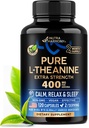 L Theanine 400 mg L-Theanine Stress Relief | Ekstra styrke kosttilskudd i USA | Avslapping, søvn og rolig støtte | For menn og kvinner | Plante Basert, Ikke-GMO & Glutenfri | 120 Vegankapsler
