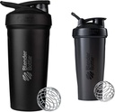 BlenderBottle Strada Shaker Cup Isolert rustfritt stål vannflaske med Wire Whisk, 24-Ounce, svart og klassisk Shaker flaske Perfekt for proteinshake og pre trening, 28-Ounce, svart