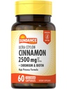 Sundance Ceylon Cinnamon Kapsler 2500 mg | 60 piller | med kromium og biotin | vegetarisk, ikke-GMO, og glutenfri kosttilskudd