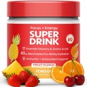 Forge sunn energi drikke pulver blanding - ren koffein + B12, B6, C & D vitaminer - sukkerfri energi drikke pulver med elektrolyter, aminosyrer, antioksidanter, løver mane - vegansk, keto-vennlig - 30 SVG, frukt punch