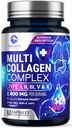 Multikollagen Peptider Supplement for hår, negle, hud - Type I, II, III, V, X, Collagen pulver piller - Gras-Fed, Hydrolysert for bein og felles støtte for kvinner og menn, ikke-GMO - 60 kapsler