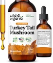 Wild & Organic Turkey Tail Tinktur - Immun & Gut Support - Tyrkia Tail Mushroom Extract Drops - Vegan, Sukker & alkoholfri flytende Supplement - 2 fl oz