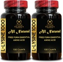 L-LYSIN 1000 mg gratis form aminosyre essensiell - L-lysin hydroklorid for å hjelpe kroppen din kontroll Acid og alkalinbalanse, kollagensyntese, immunstøtte - 2 flasker 200 greve