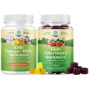 Bundle of Omega DHA Gummies for barn - fettsyrer Omega 3 6 9 med vitamin C for hjernen, immunisme og visjon og Sambucus Elderberry Gummies for barn Helse med sink & vitamin C for immunstøtte