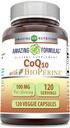 Amazing Formler CoQ10 med BioPerine 100 mg | Vegetariske kapsler Supplement | Ikke-GMO | Glutenfri | Laget i USA (1 Pakke | 120 Count)