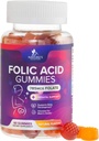Folic Acid Gummies for kvinner 785 mcg, essensielle prenatal vitaminer for mamma & baby, vegansk foliske kosttilskudd gummy, daglig vitamin B9 ekstra styrke folat, før under etter graviditet - 60 gummier
