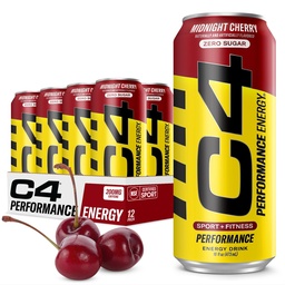 C4 Energi Karbonert Zero Sukker Energi Drink, Pre Workout Drink + Beta Alanine, Midnight Cherry, 16 Fl Oz (Pack of 12)