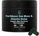 Holistic Bin Organic Sea Moss Capsules 100% ren karibisk sjø Moss + Dulse Seaweed | Wild Harvested | No Fillers | Rik på Antioksidanter, Mineraler og Iodine (40 kapsler)