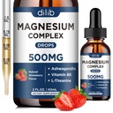 Triple Magnesium Complex Supplement-Magnesium Glycinate, Citrat, Malate flytende dråper 500mg med Ashwagandha, L-Theanin, vitamin B6 for stress relief, søvn, muskel støtte-Strawberry Flavor