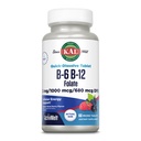 KAL Vitamin B-6, B-12 & Folsyre Supplement, hjertehelse, energi og rødt blodcellestøtte*, med vitamin B12 Metylkobalamin & Folat, Naturlige Berry Flavor, 60 Serveringer, 60 ActivMelt Micro Tabletter