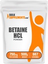 BulkSupplements.com Betaine HCl Powder - Betaine Hydrochloride Supplement, Digestiv støtte - Glutenfri, 750 mg per servering, 500g (1,1 lbs) (Pack of 1)