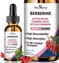 Berberine flytende dråper-berberine HCL dråper med ceylon kanel, bitter Melon, Turmeric, flytende herbal ekstrakt Supplement for immun- og digestion helse (60ml)