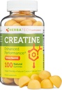 Kreatin Monohydrat Gummies for menn og kvinner (100 greve, stor flaske størrelse, 5000 mg) Naturlig Chew bulk størrelse laget i USA