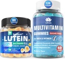 Sukkerfri Lutein 20 mg Zeaxanthin Eye Vitaminer fylte gummier med EPA 190mg & DHA 80mg + Multivitamin med glukosamin Chondroitin MSM for immunstøtte, menn og kvinner - (pakke med 2)