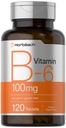 Horbaach vitamin B6 100 mg | 120 vegetariske tabletter Pyridoxin HCl | Ikke-GMO & Glutenfri Supplement