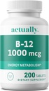 Faktisk vitamin B12 1000mcg tabletter 200kt energimetabolisme for voksne, 200 dagers forsyning, 200 teller