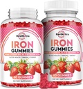 Iron Gummies - med kalsium, sink, folat og vitamin B12, C, B6 for voksne og barn - Blood Builder & energi støtte for jernmangel, anemi, vegansk - 2 Pack Strawberry Flavour,60 Gummies
