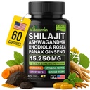 Shilajit og Ashwagandha Capsules, 8-i-1 Herbal Multivitamin for menn og kvinner, med Rhodiola Rosea, Ginseng, og Stinging Nettle, Shilajit for menn og kvinner
