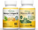Vegan Vitality Helse Booster Bundle - Vegan D3+K2 og Vegan Omega 3 Algae Olje. Høy styrke Plante Basert Formula for immunisme, Energi Samlet Helse for veganer og vegetarianere
