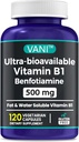 2 i 1 Forbedret formel: Vitamin B1 med Benfotiamin 500 mg, fettoppløselig Supplement av vitamin B-1, 500 mg - 120 kapsler (1)