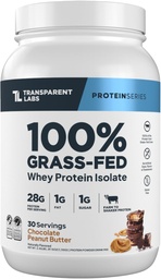 Transparent Labs Grass-Fed Whey Protein Isolate - naturlig flavored, Glutenfri Whey Protein pulver med 28 g protein per servering og 9 aminosyrer - 30 serveringer, sjokolade peanut Smør