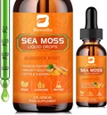 Sea Moss flytende dråper - organiske Irish Sea Moss Raw Gel med Burdock Root, Tumeric, Spirulina, Seaweed Moss Gel Supplement for Gut Helse & Antioksidant Støtter - 2 Fl Oz