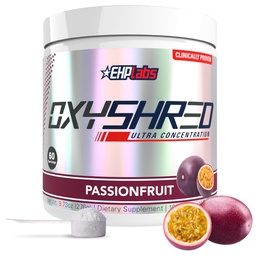 EHP Labs OxyShored Pre Trening pulver & Shredding Supplement - Preworkout pulver med L Glutamin & Acetyl L karnitine, Energi Boost Drink - Passionfrukt, 60 serveringer