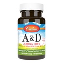 Carlson - A & D, 25000 IU (7500 mg RAE) Vitamin A, 1000 IU (25 mg) Vitamin D, Visjon Support, Hud Helse, 100 Softgels