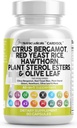 Rene Nutraceuticals Citrus Bergamot Røde Yeast Rice kapsler med plantesteroler - med Hawthorn ekstrakt Olive Leaf Niacin vitamin K3 D3 COQ10 Guggul & mer