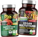 N1N Premium Plantebasert flervitamin [86 kraftige ingredienser] og økologisk supermat Grønn [28 kraftige ingredienser], for å støtte Gut helse og generell velvære, 2 Pack Bundle