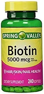 Spring Valley - Biotin 5000 mg, 240 Softgels by Spring Valley